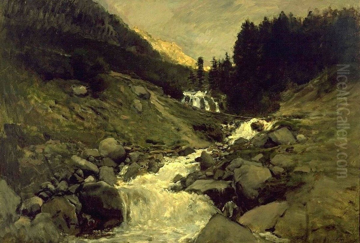 The cascade of Mahoura, Cauterets Oil Painting by Charles-Francois Daubigny