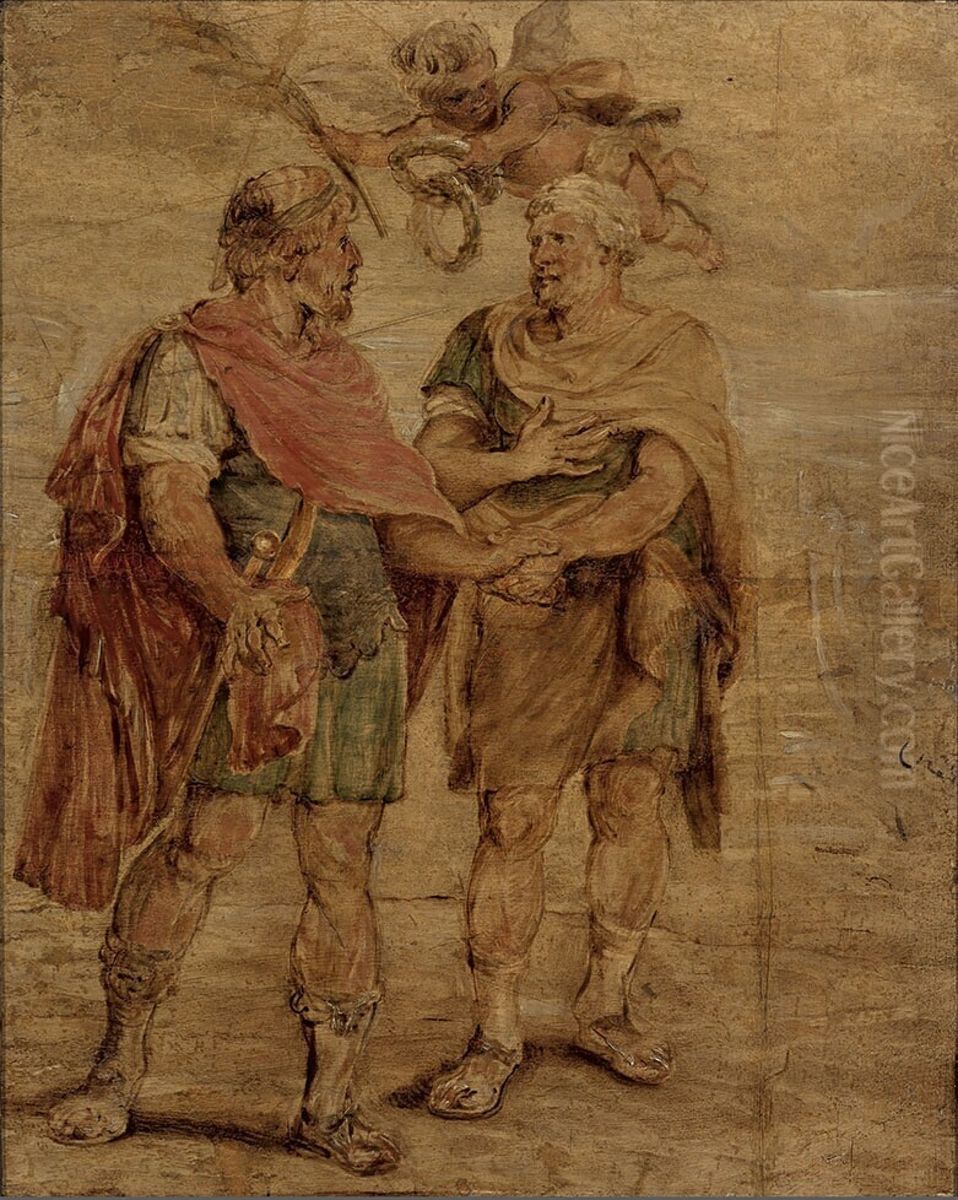 Twee Romeinse veldheren Oil Painting by (studio of) Rubens, Peter Paul