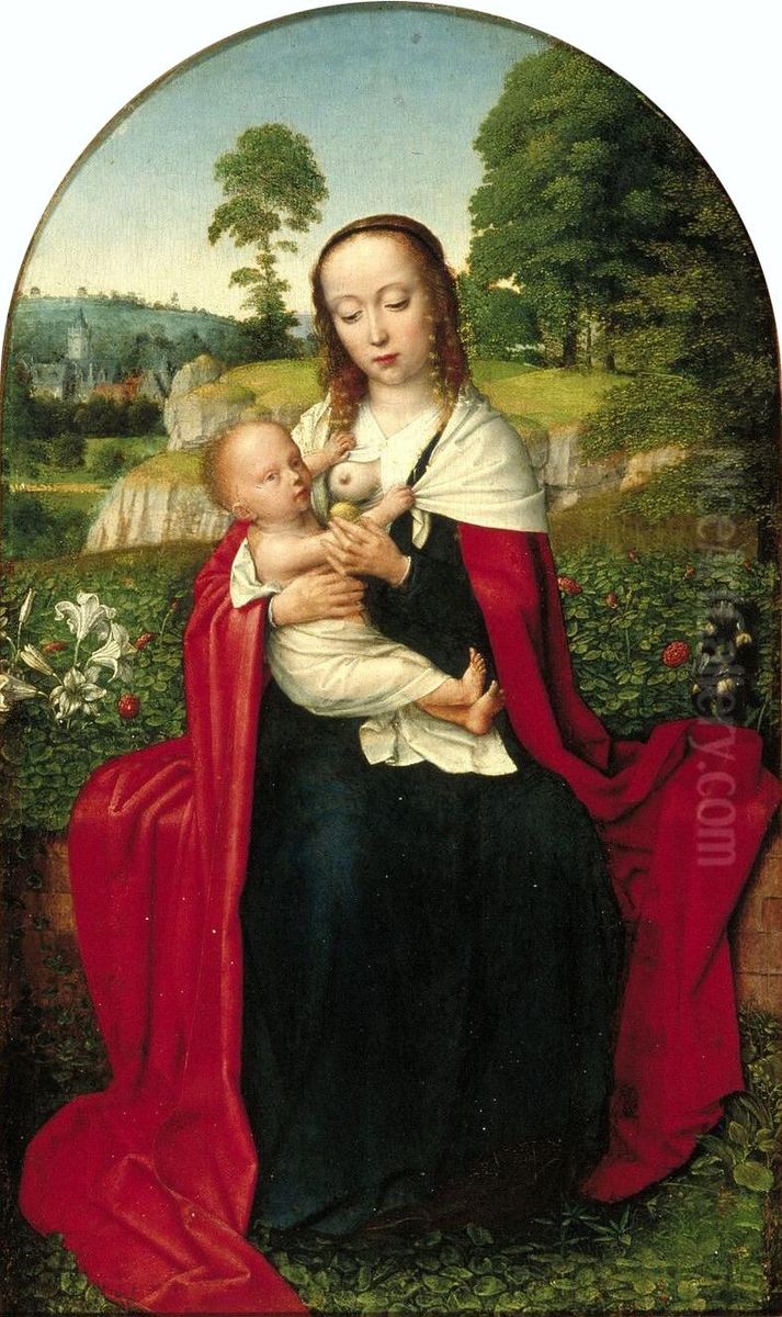 Virgin and child in a landscape Oil Painting by Gerard David