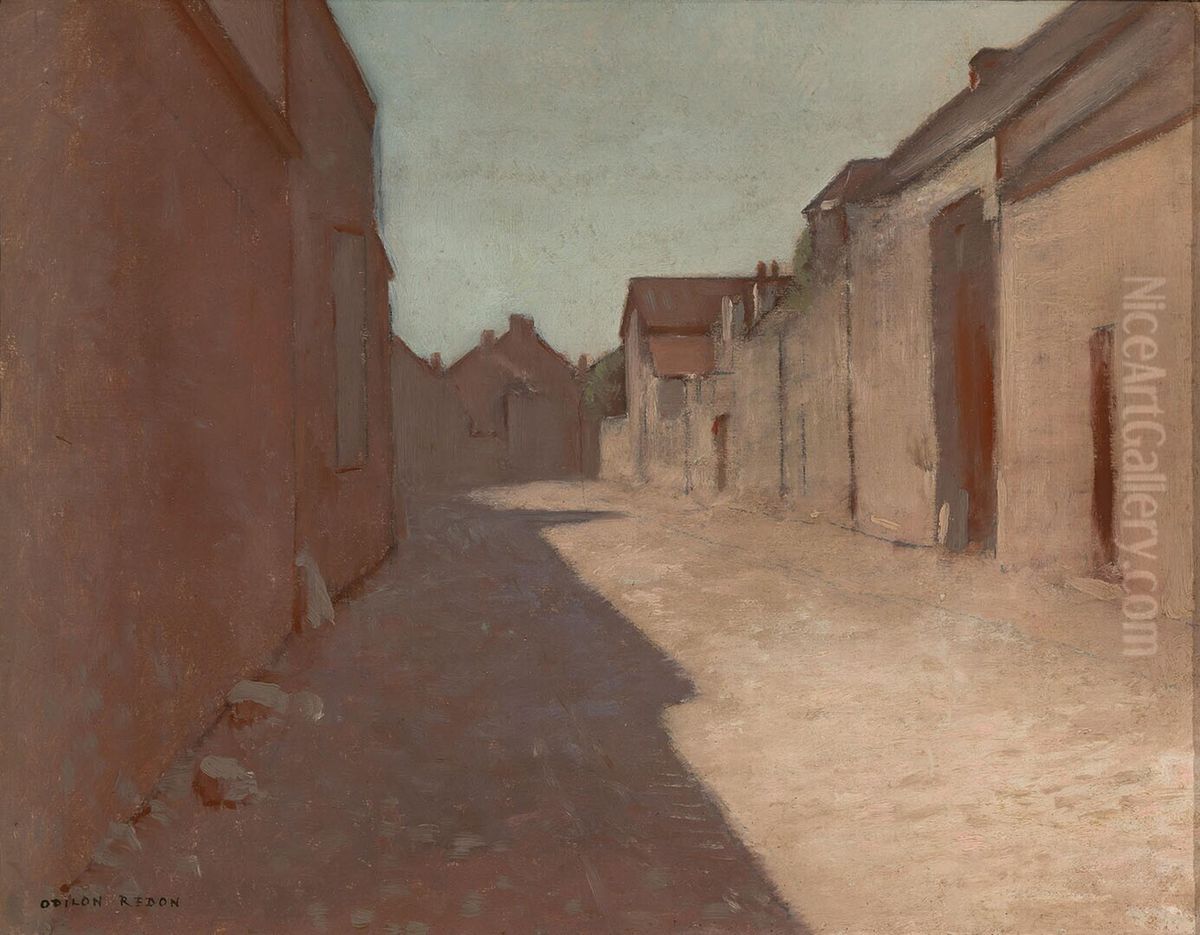 Rue de village (Dorpsstraat ) Oil Painting by Odilon Redon