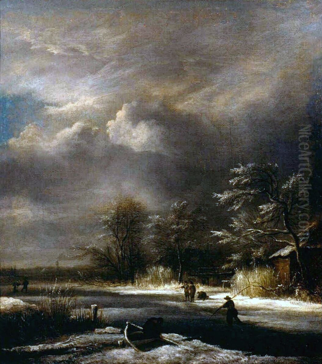 Winter Landscape with Skaters Oil Painting by Jacob Van Ruisdael