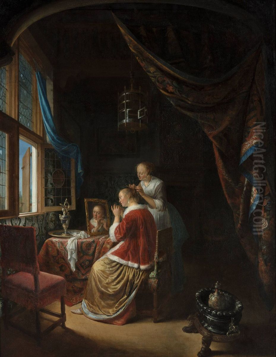 Young woman at her toilet Oil Painting by Gerrit Dou