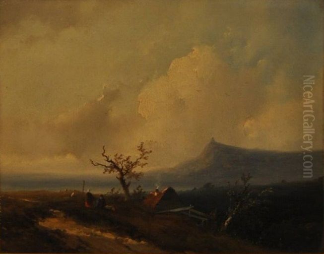 Landschap aan de Rijn (met herder en schapen) Oil Painting by Johannes Franciscus Hoppenbrouwers