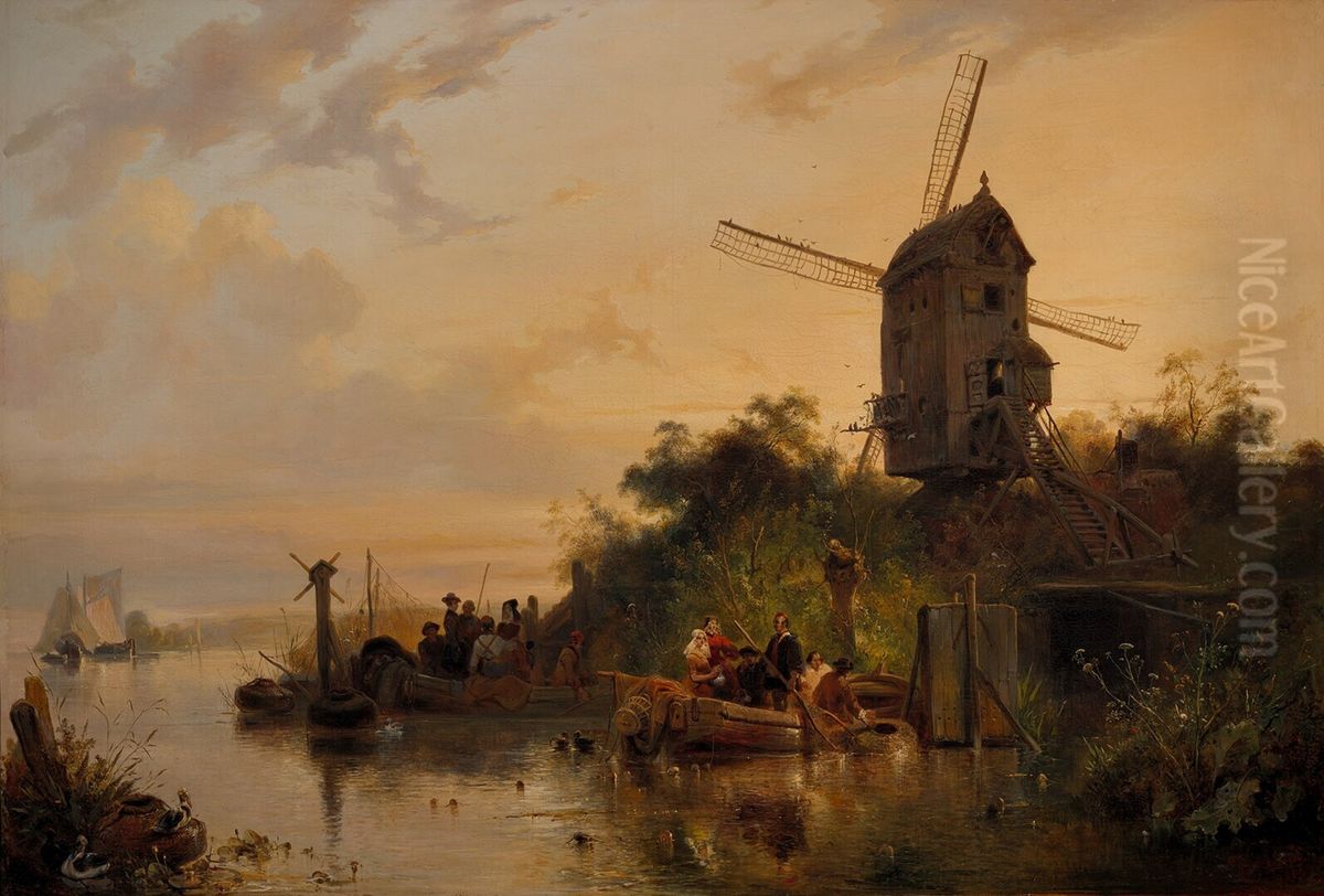 Waterland met molen Oil Painting by Wijnand Nuijen