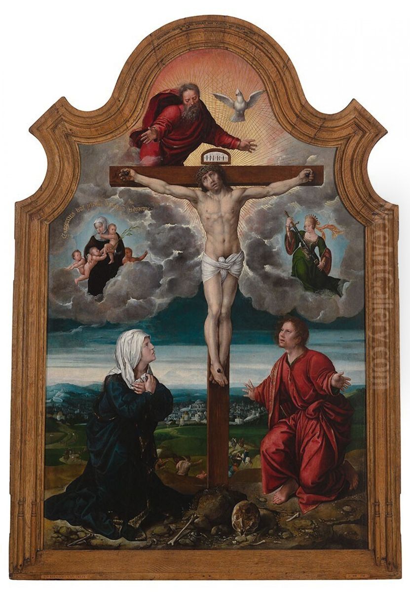 Christus aan het kruis tussen Maria en Johannes Oil Painting by Orley, Bernard van