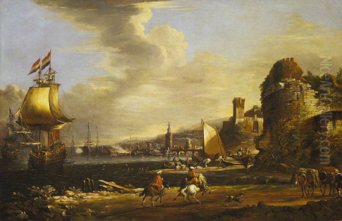 The Port of Genoa Oil Painting by Adriaen Van Der Cabel