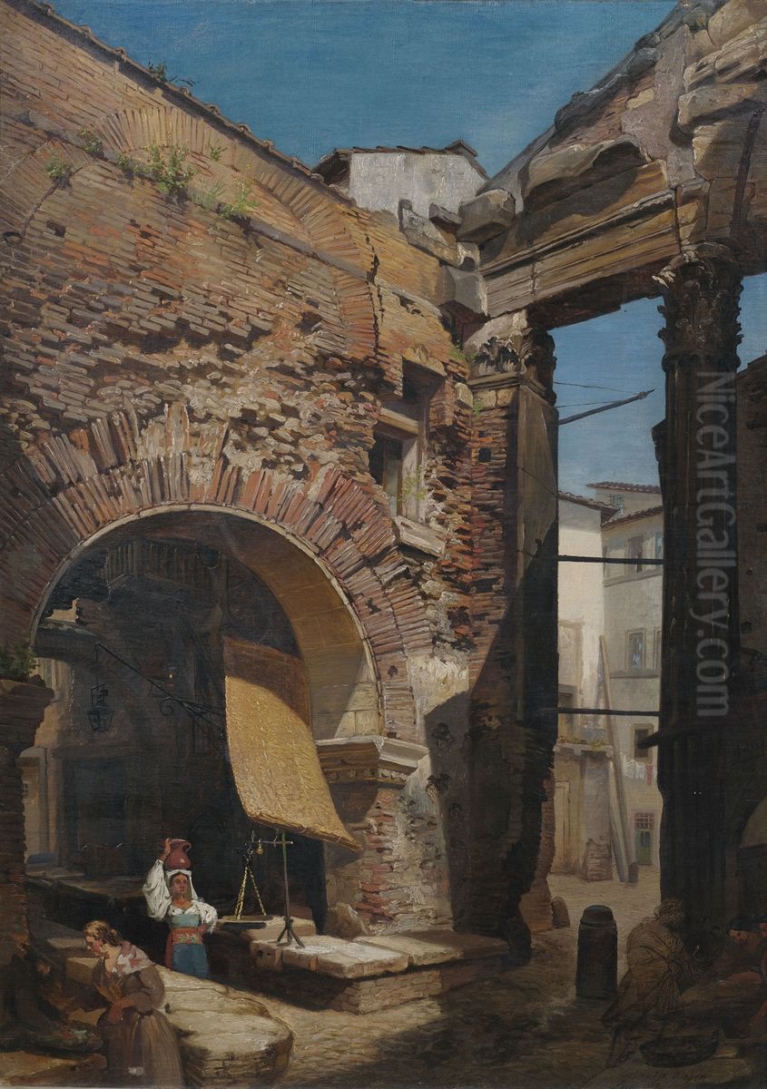 Arch in the Portico of Octavia in Rome Oil Painting by unknown