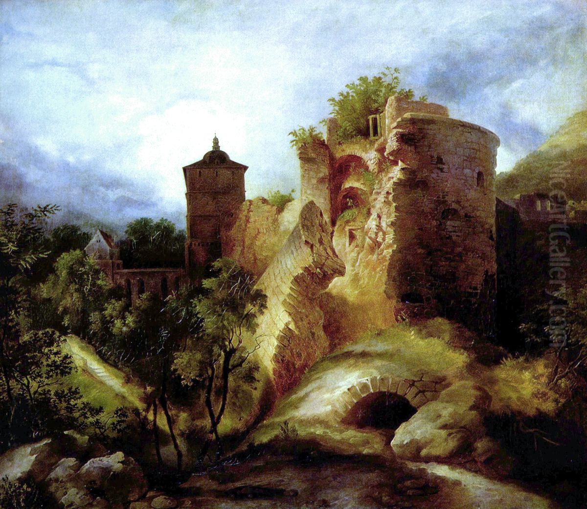 The blown tower of Heidelberg Castle Oil Painting by Carl Blechen