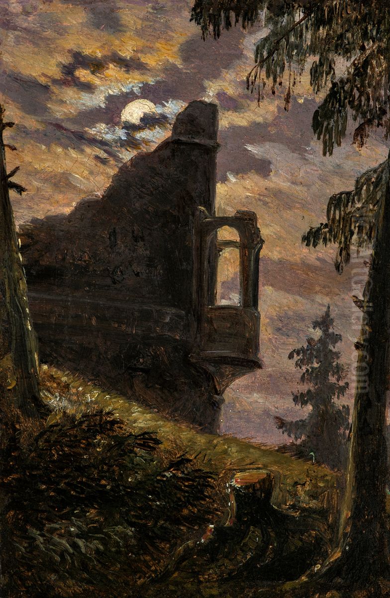 Moonlight Behind a Castle Ruin with Alcove Oil Painting by Carl Gustav Carus