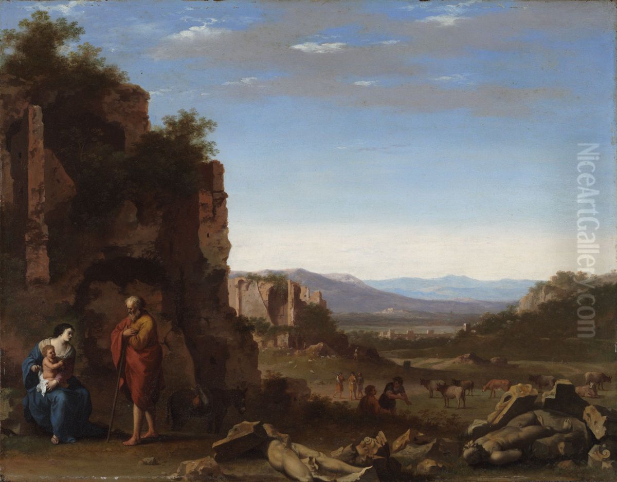 Rest on the Flight into Egypt Oil Painting by Cornelius van Poelenburgh