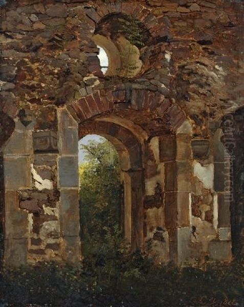 Tordurchgang in der Ruine desHeilig-Kreuz-Klostersbei Meissen Oil Painting by Georg Heinrich Crola