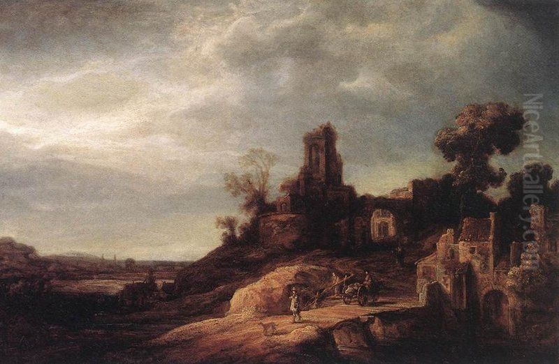 Landscape with Bridge and Ruins Oil Painting by Govert Flinck