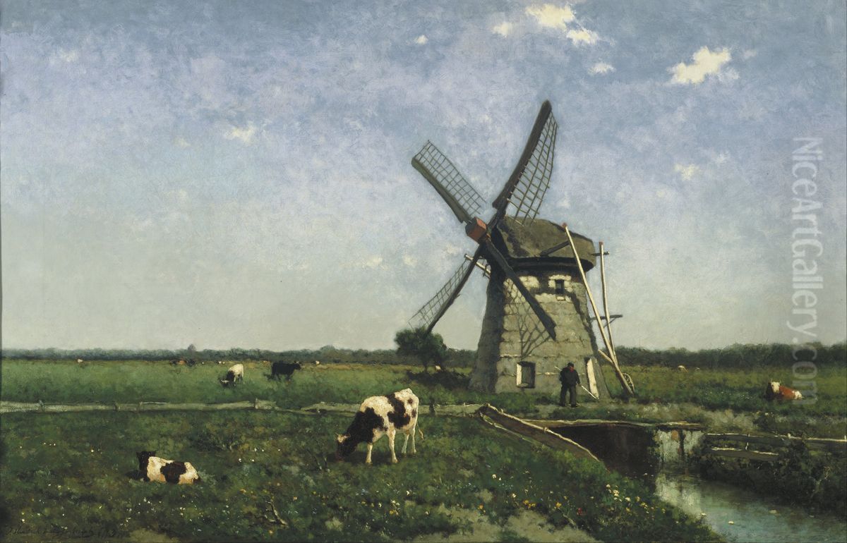 Landscape with Windmill near Schiedam Oil Painting by Johan Hendrik Weissenbruch
