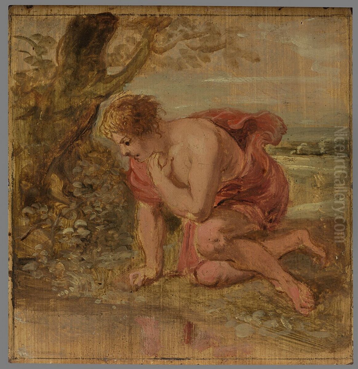 Narcissus wordt op zijn eigen spiegelbeeld verliefd Oil Painting by (studio of) Rubens, Peter Paul