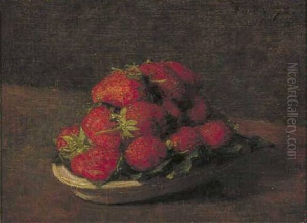 Aardbeien in een aardewerk schoteltje Oil Painting by Henri Fantin-Latour