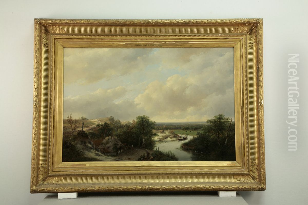 Vergezicht over een heuvelachtig landschap Oil Painting by Andreas Schelfhout