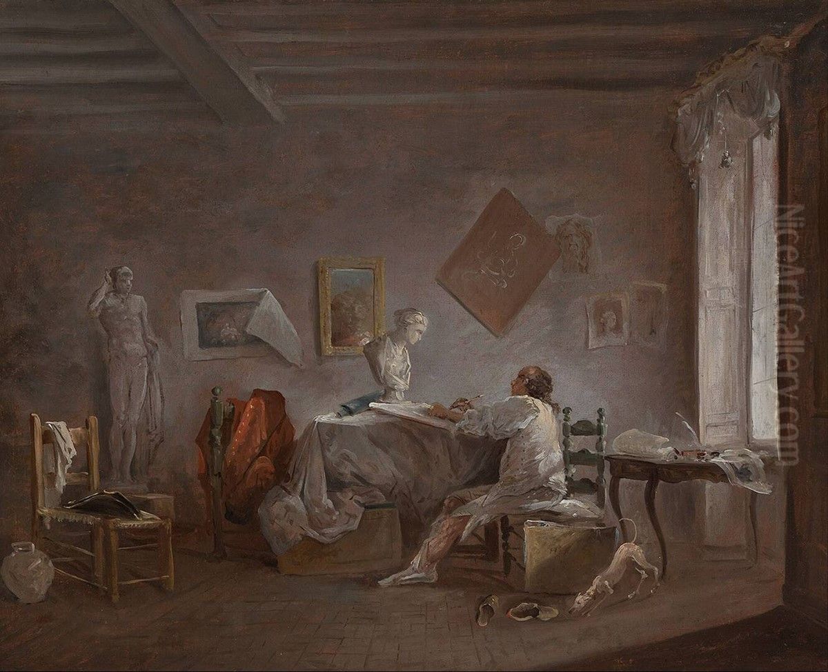 The Artist in His Studio Oil Painting by Hubert Robert