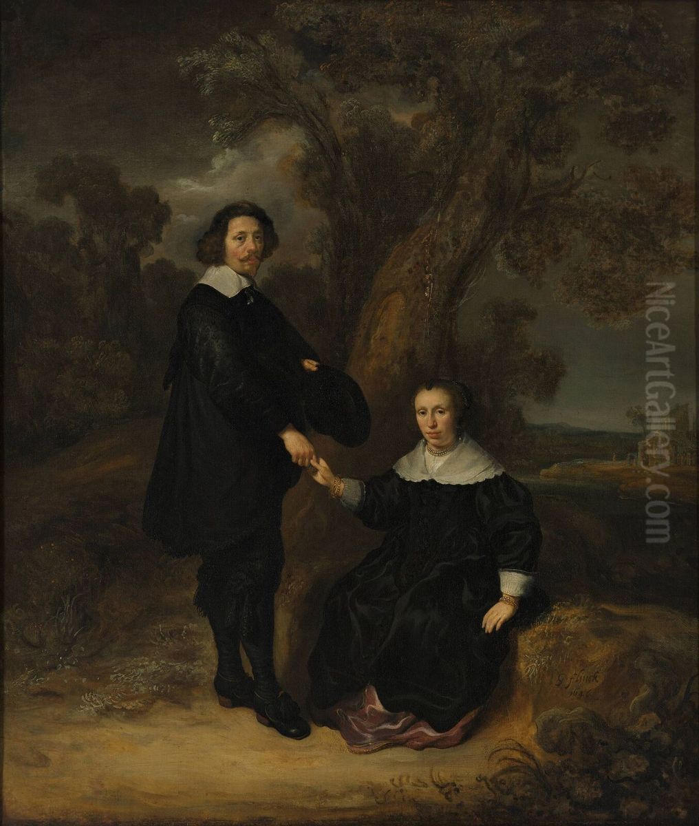 Double portrait of Dirck Graswinckel (1600-1666) en Geertruyt van Loon (1600-1675) Oil Painting by Govert Flinck