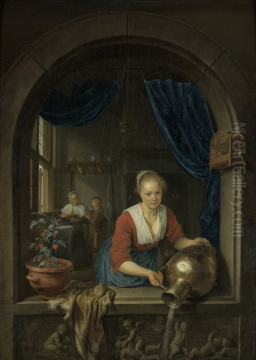 Maidservant at the window Oil Painting by Gerrit Dou