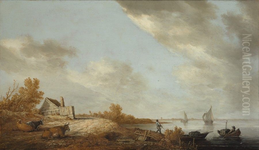 Riverbank Oil Painting by Aelbert Cuyp