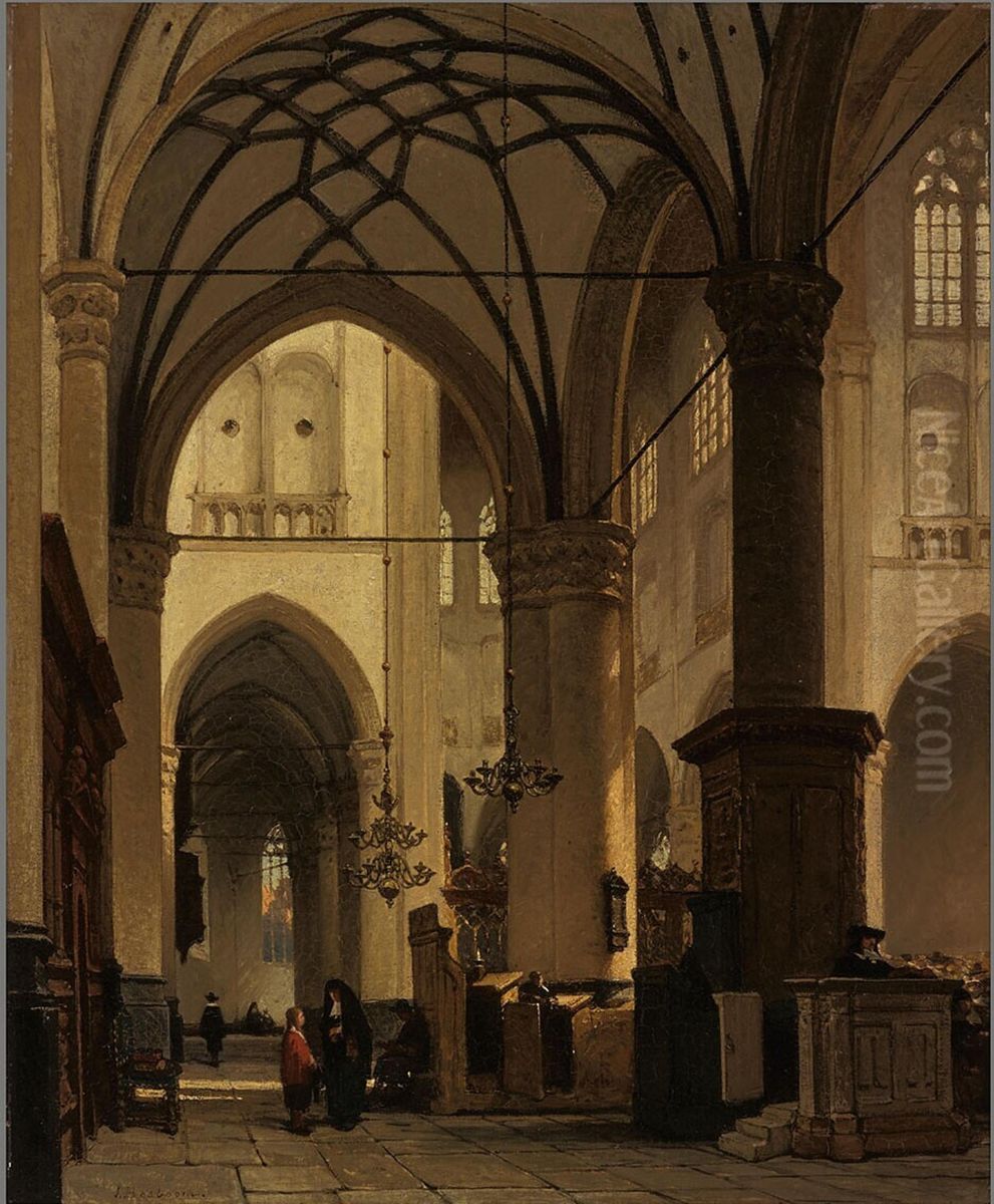 Interior of the Great or St Lawrence's Church in Alkmaar Oil Painting by Johannes Bosboom