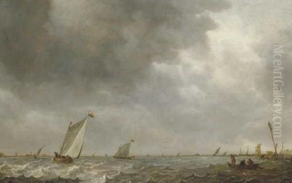 Sailing boats on a lake Oil Painting by Jan van Goyen