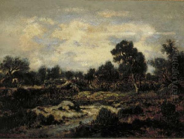 Berglandschap in de omgeving van Fontainebleau Oil Painting by Theodore Rousseau