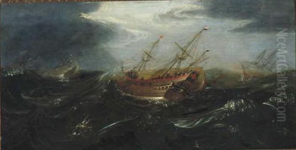 Schepen in stormweer Oil Painting by Aert Anthoniszoon