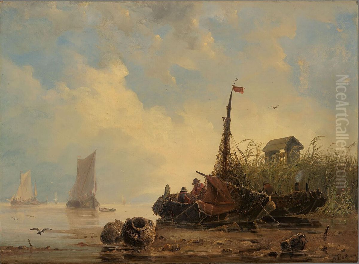 Hoogaars on Mud in Zealand Oil Painting by Albert Van Beest