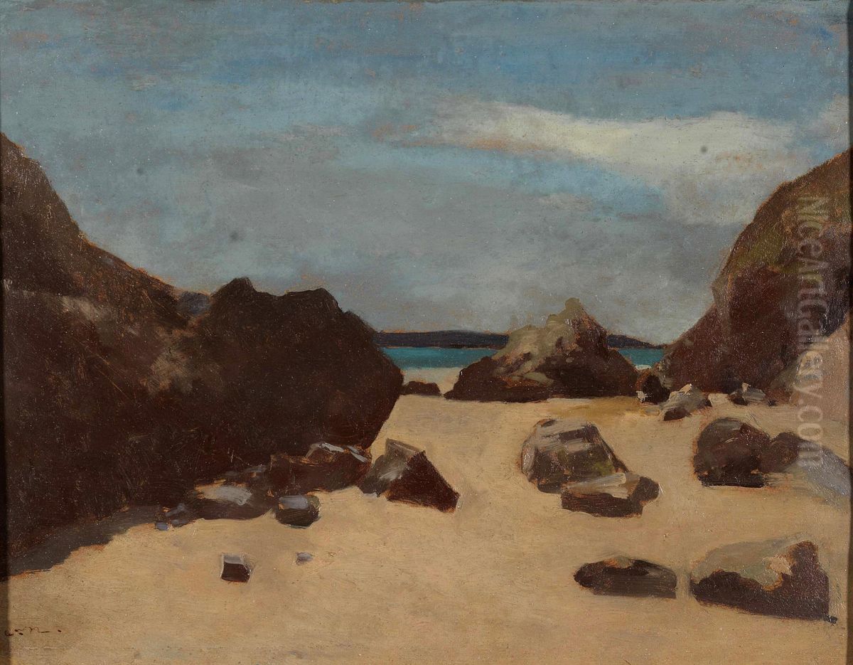 Les rochers (Rochers en Bretagne) (Rotsen in Bretagne) Oil Painting by Odilon Redon