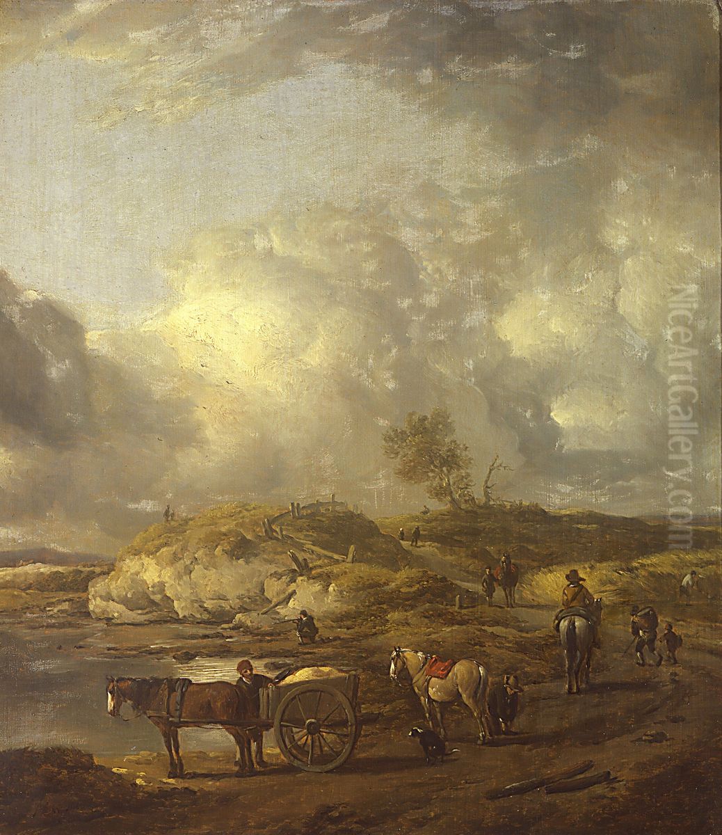 Duinlandschap met paard en wagen en ruiters Oil Painting by Philips Wouwerman