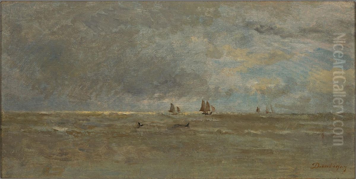 Coastal View at Villerville Oil Painting by Charles-Francois Daubigny