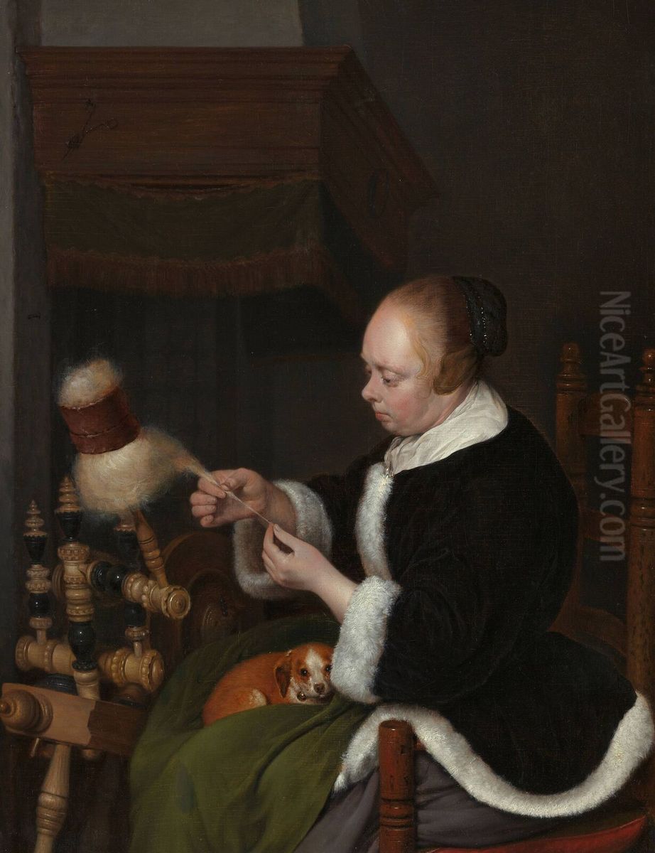 The Spinner Oil Painting by Gerard Ter Borch