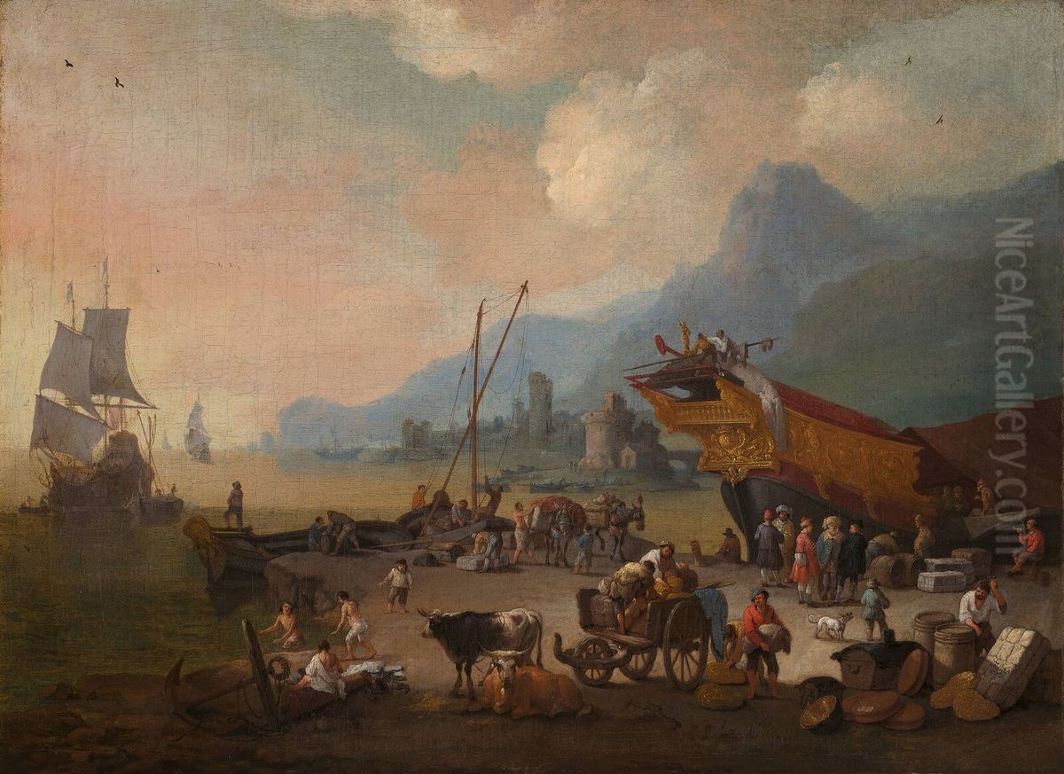 View of an Italian Harbor. Oil Painting by Pieter Bout
