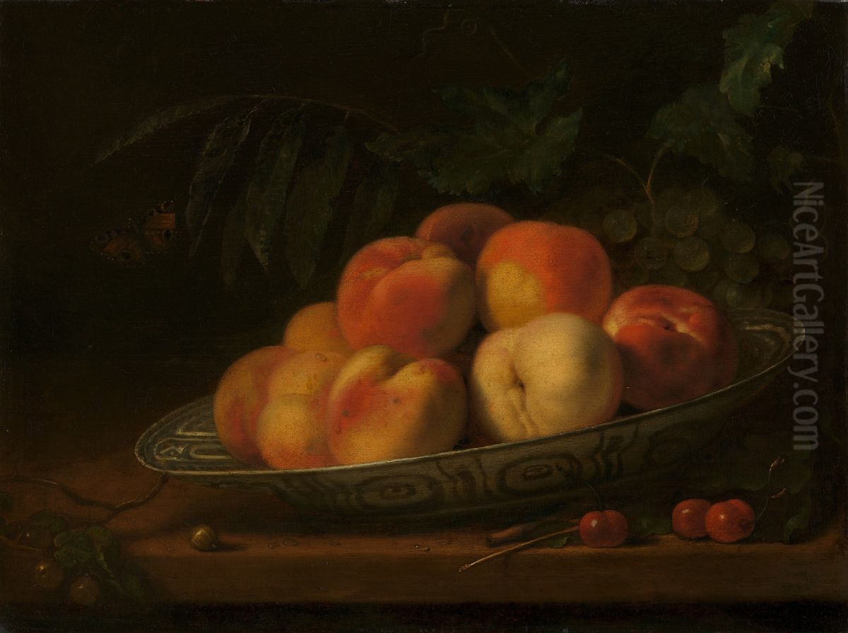 Schaal met perziken Oil Painting by Abraham Van Calraet