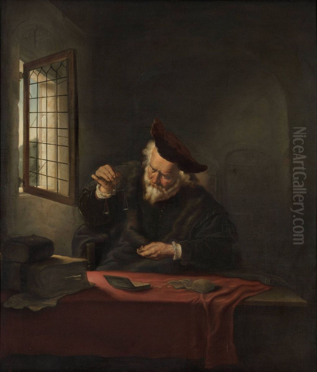 The gold-weigher Oil Painting by Salomon Koninck