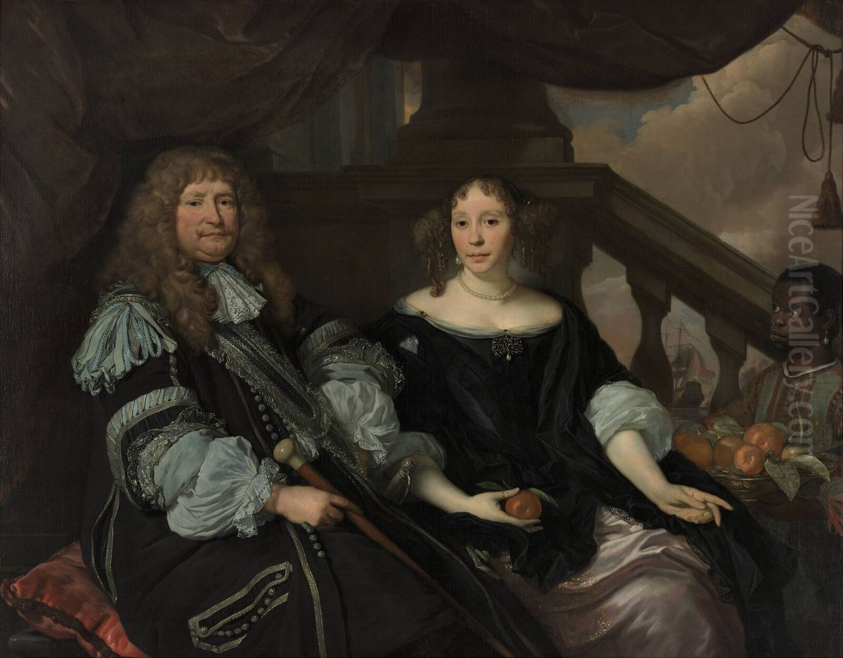 Portrait of Jan van Amstel (1618-1669) and Anna Boxhoorn (1642-1726), with a servant Oil Painting by Abraham Lambertsz van den Tempel