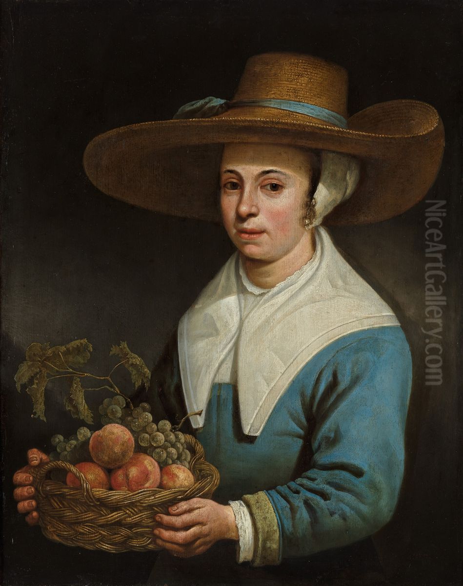 Vrouw met grote strohoed en mand met fruit Oil Painting by Aelbert Cuyp