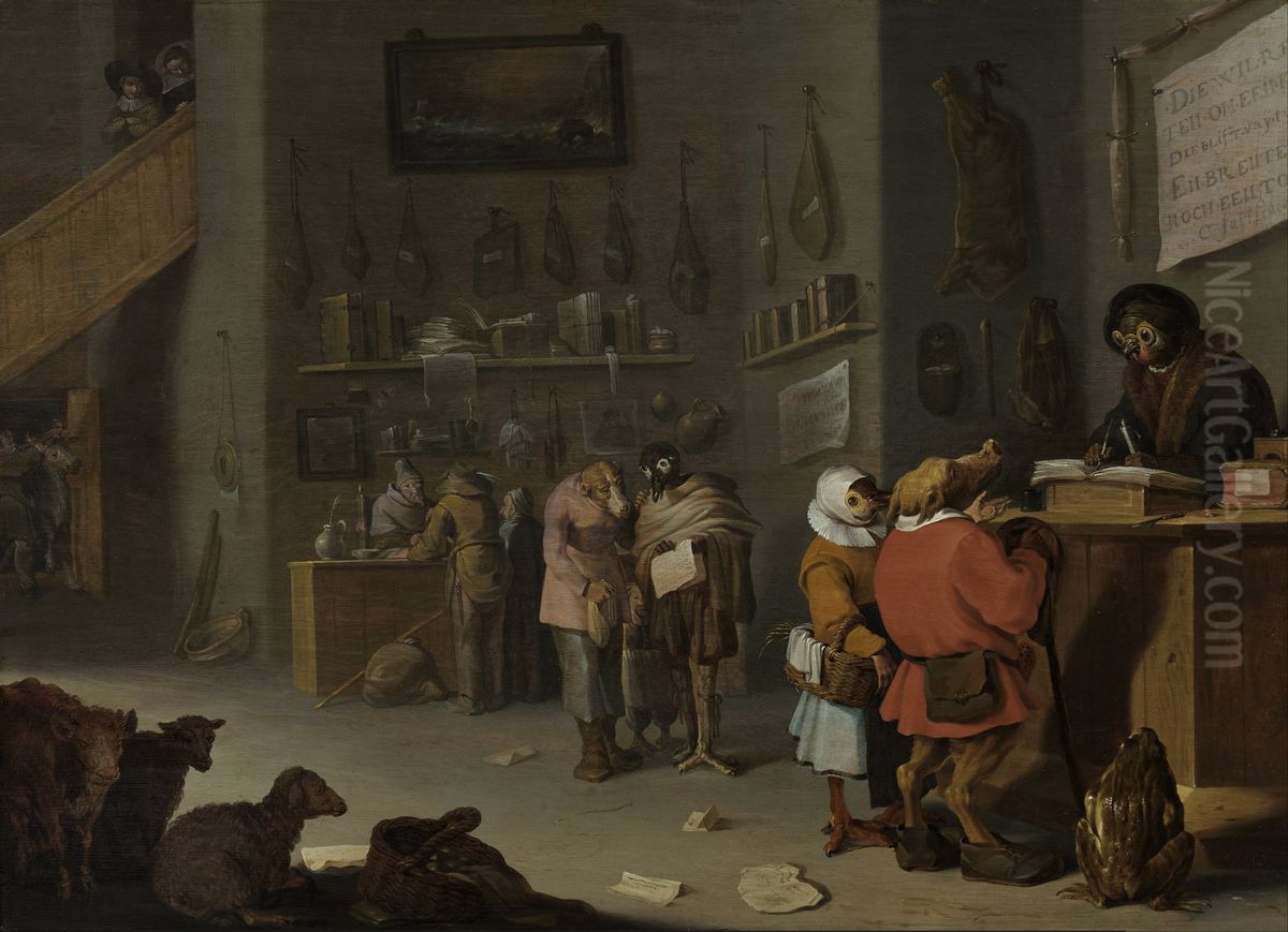 Satire on Litigious Farmers Oil Painting by Cornelis Saftleven