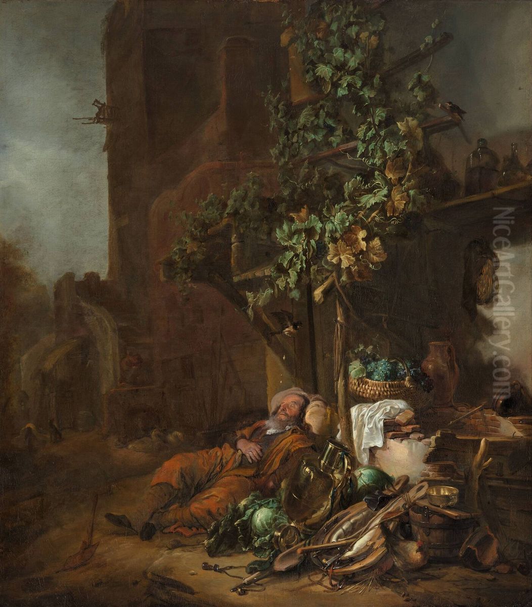 Tobit lies sleeping against a wall Oil Painting by Jan Baptist Weenix