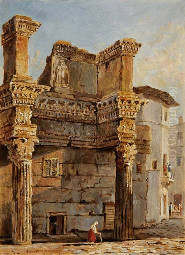 Minervatempel am Nerva-Forum in Rom Oil Painting by Jacob George Strutt