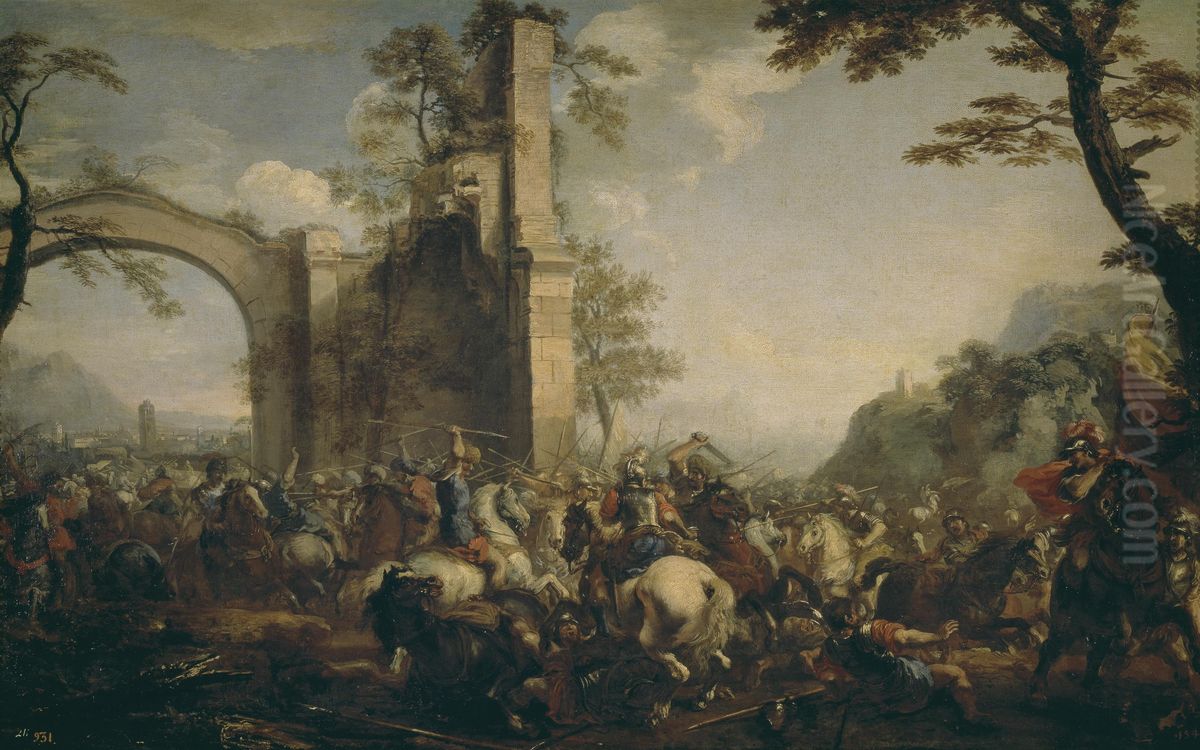Battle between Christians and Muslims Oil Painting by Jacques Courtois