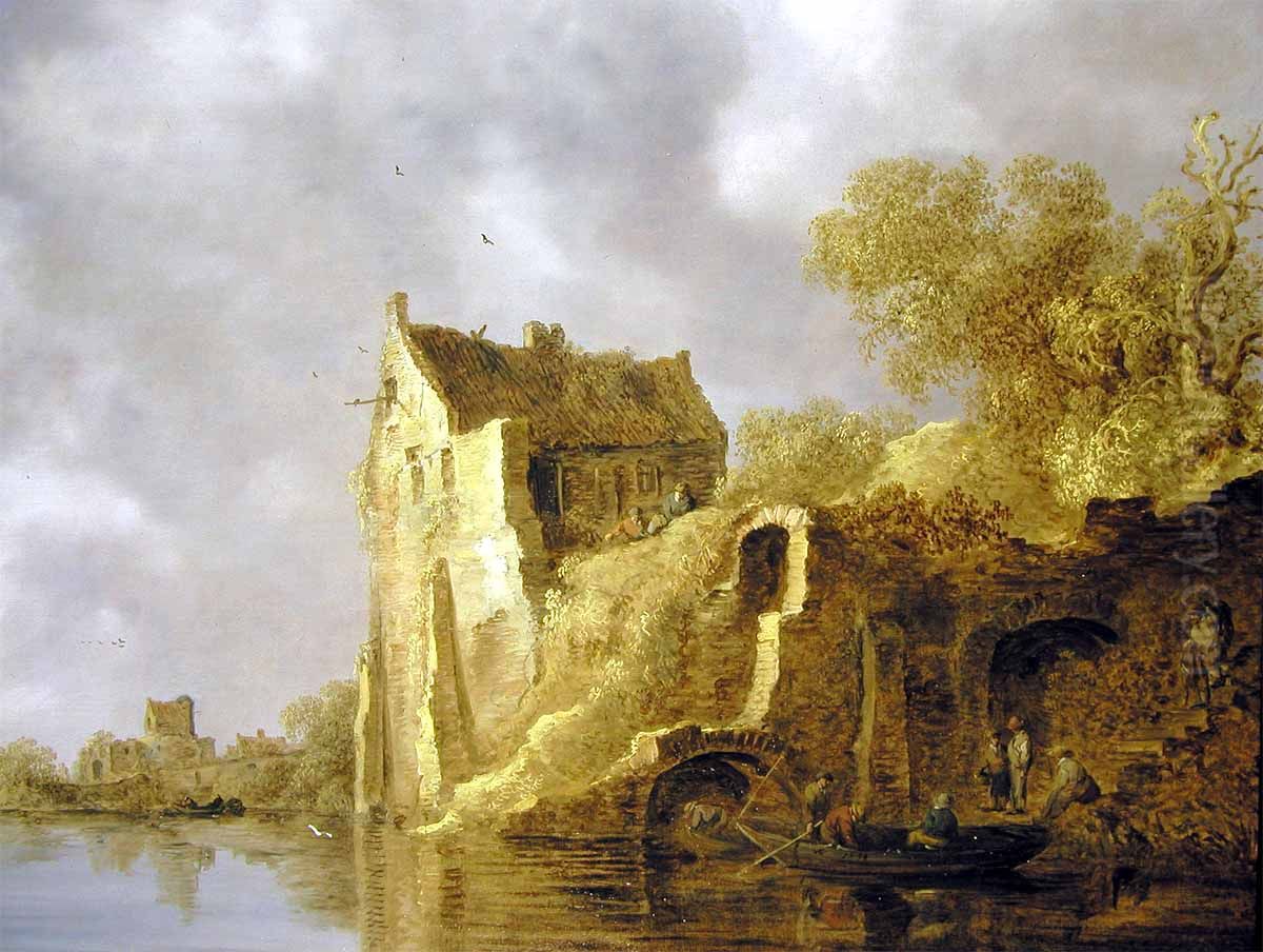 Rivierlandschap met vervallen bouwwerk op de rechteroever Oil Painting by Jan van Goyen
