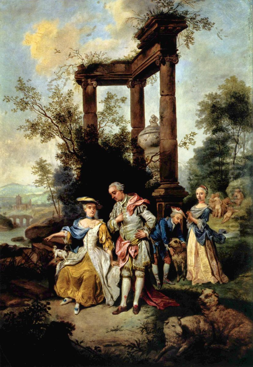 Die Familie Goethe in Schafertracht Oil Painting by Johann Conrad Seekatz