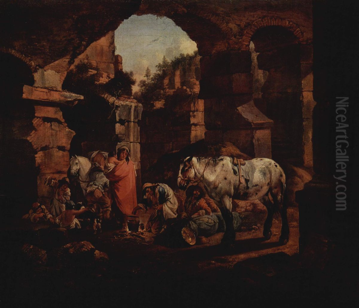 Zigeunerlager in antiken Ruinen Oil Painting by Johann Heinrich Roos