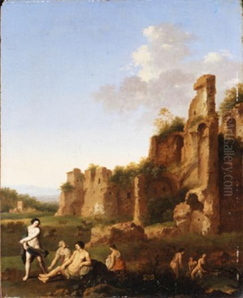 Landscape with bathing women Oil Painting by Johannes van Haensbergen