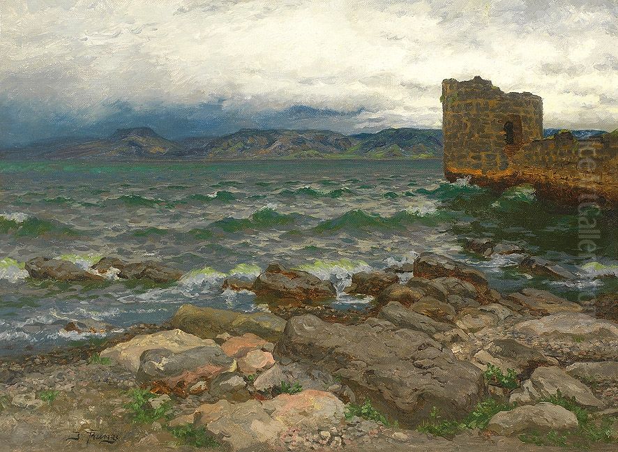 Coastal Landscape with an Old Tower Oil Painting by Julius Runge