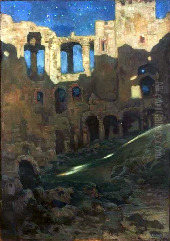 Ruins of the Krzyztopor castle in Ujazd Oil Painting by Kazimierz Stabrowski