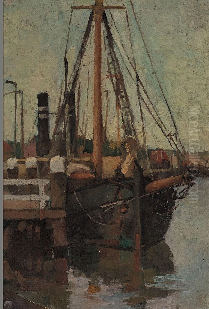 Landing-stage with boats Oil Painting by Anthon van Rappard