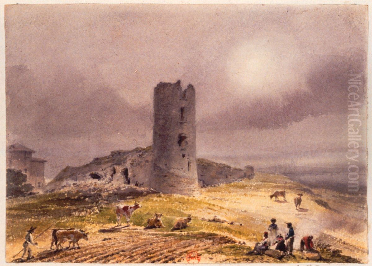 The First Castle of Thuret Oil Painting by Louis Marie Baptiste Atthalin